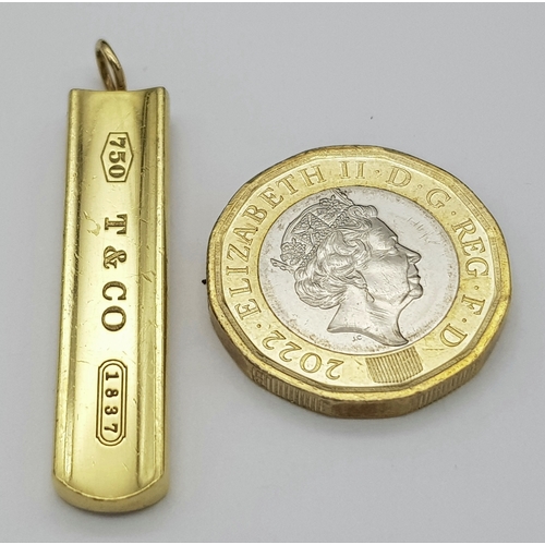 11 - A TIFFANY AND CO, 18K YELLOW GOLD, INGOT PENDANT. FULL TIFFANY HALLMARKED. HAS A SLIGHT CHIP OUT OF ... 