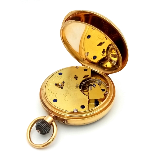 338 - AN OPEN FACE 18K GOLD POCKET WATCH WITH THE WORKS OF 
