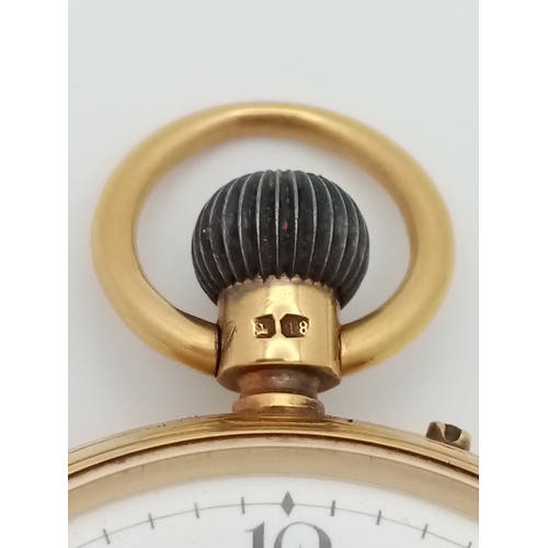 338 - AN OPEN FACE 18K GOLD POCKET WATCH WITH THE WORKS OF 