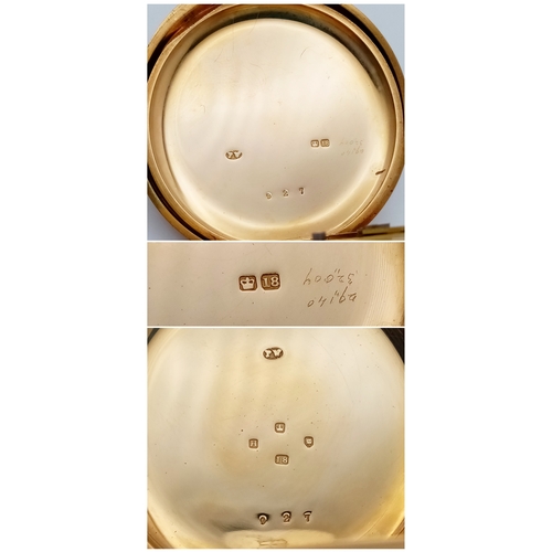 338 - AN OPEN FACE 18K GOLD POCKET WATCH WITH THE WORKS OF 