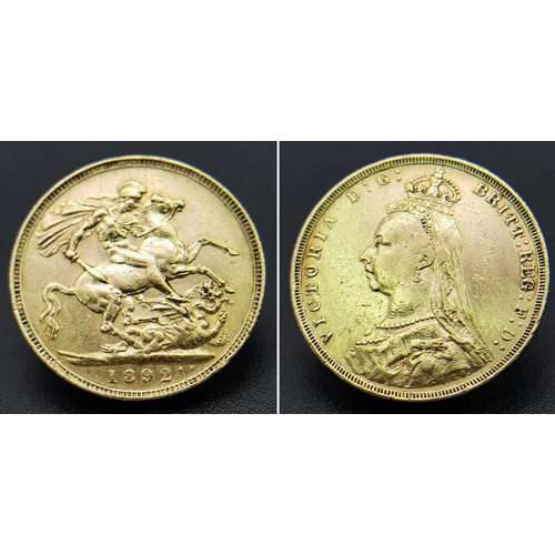 1 - An 1892 Queen Victoria Full Sovereign 22K Gold Coin.