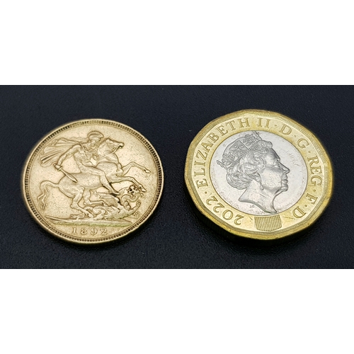 1 - An 1892 Queen Victoria Full Sovereign 22K Gold Coin.
