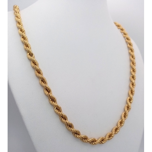 5 - An 18K Yellow Gold Rope Chain Necklace. 58cm. 21.9g. Good condition.