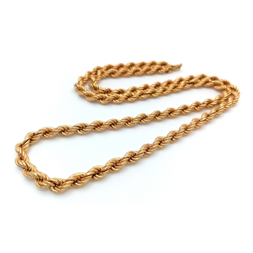 5 - An 18K Yellow Gold Rope Chain Necklace. 58cm. 21.9g. Good condition.