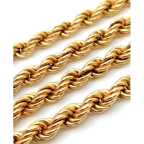5 - An 18K Yellow Gold Rope Chain Necklace. 58cm. 21.9g. Good condition.