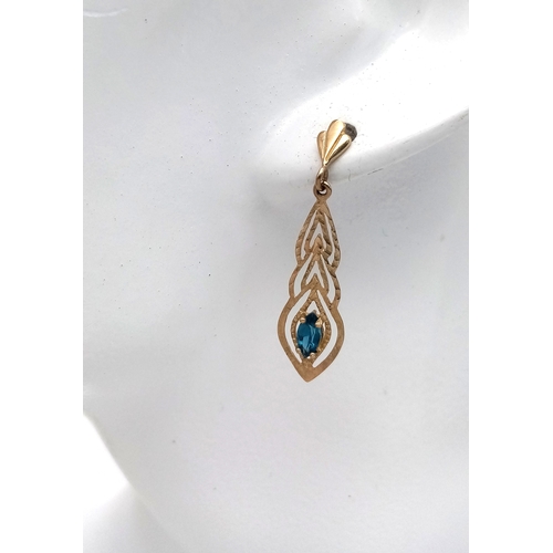 14 - Beautiful Pair of 9 CARAT GOLD DROP EARRINGS set with Bagette Cut AQUAMARINE GEMSTONES. Complete wit... 