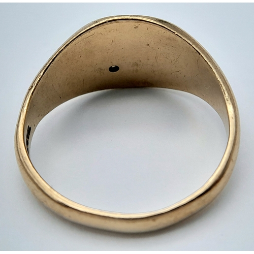 16 - A 9K Yellow Gold Diamond Star Set Signet Ring. Size U 1/2. 5.6g.