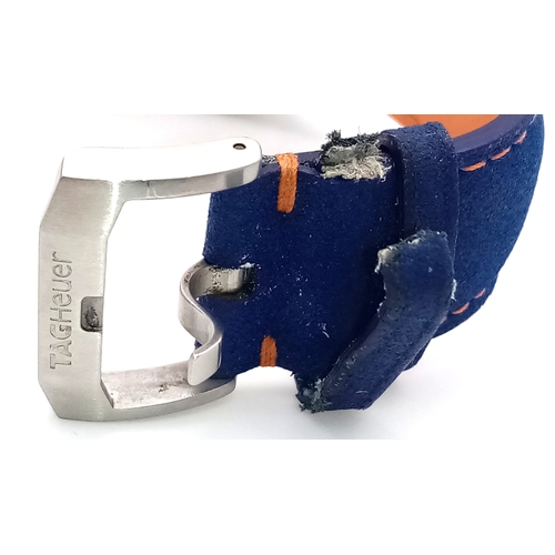 26 - A Tag Heuer Gulf Special Edition Chromograph Quartz Gents Watch. Model - CAZ101N. Blue fabric and le... 