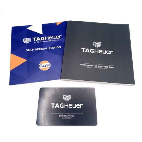 26 - A Tag Heuer Gulf Special Edition Chromograph Quartz Gents Watch. Model - CAZ101N. Blue fabric and le... 