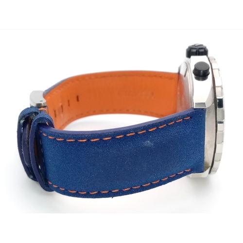 26 - A Tag Heuer Gulf Special Edition Chromograph Quartz Gents Watch. Model - CAZ101N. Blue fabric and le... 