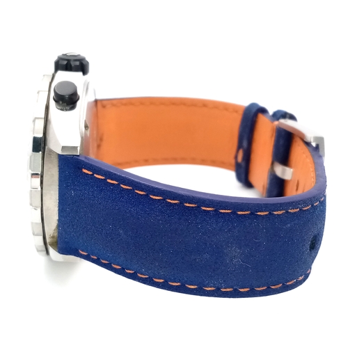 26 - A Tag Heuer Gulf Special Edition Chromograph Quartz Gents Watch. Model - CAZ101N. Blue fabric and le... 