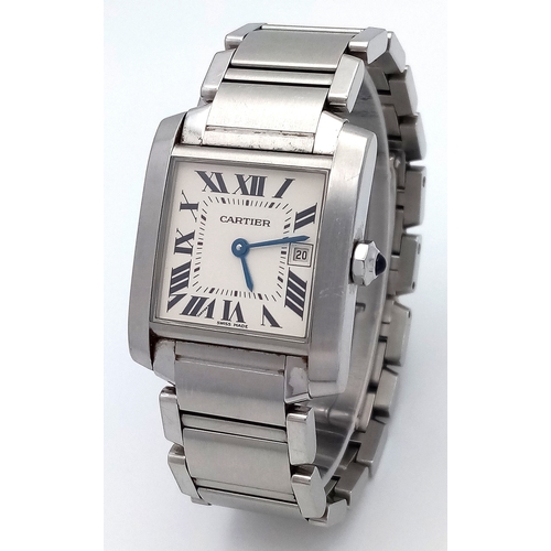 33 - A Cartier Francaise Ladies Tank Quartz Watch. Model 2465. Stainless steel bracelet and case - 26 x 3... 
