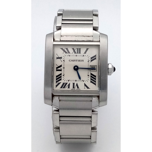 33 - A Cartier Francaise Ladies Tank Quartz Watch. Model 2465. Stainless steel bracelet and case - 26 x 3... 