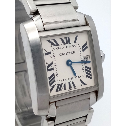 33 - A Cartier Francaise Ladies Tank Quartz Watch. Model 2465. Stainless steel bracelet and case - 26 x 3... 