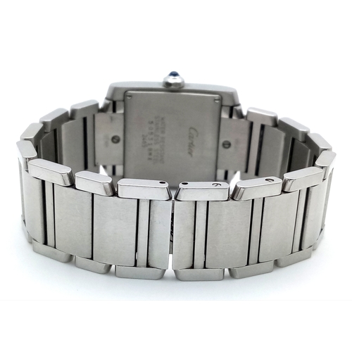 33 - A Cartier Francaise Ladies Tank Quartz Watch. Model 2465. Stainless steel bracelet and case - 26 x 3... 
