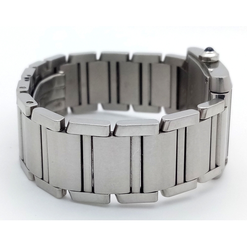 33 - A Cartier Francaise Ladies Tank Quartz Watch. Model 2465. Stainless steel bracelet and case - 26 x 3... 