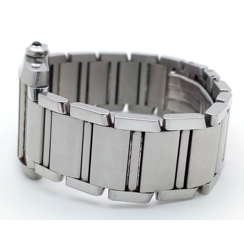 33 - A Cartier Francaise Ladies Tank Quartz Watch. Model 2465. Stainless steel bracelet and case - 26 x 3... 