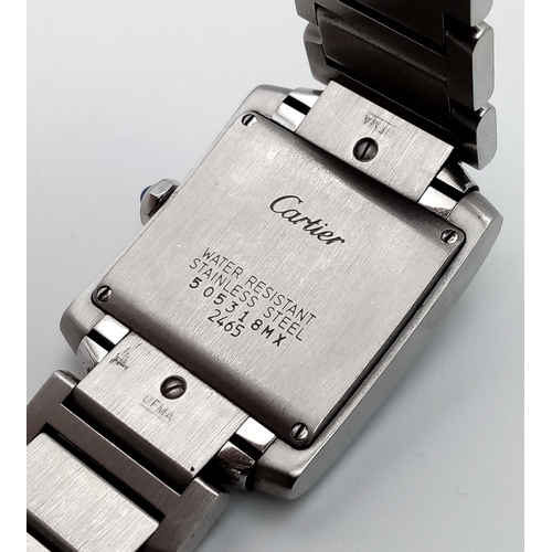 33 - A Cartier Francaise Ladies Tank Quartz Watch. Model 2465. Stainless steel bracelet and case - 26 x 3... 