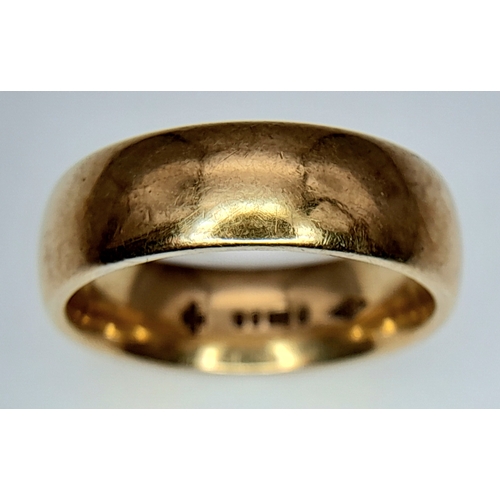 37 - A Vintage 9K Yellow Gold Band Ring. 6mm width. Size L 1/2. 6.3g.