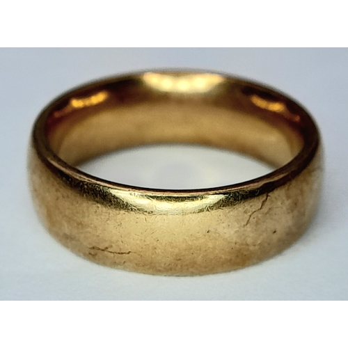 37 - A Vintage 9K Yellow Gold Band Ring. 6mm width. Size L 1/2. 6.3g.
