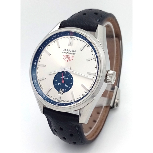 39 - A Tag Heuer Carrera Calibre 6 Automatic Gents Watch. Black leather strap. Stainless steel case - 39m... 