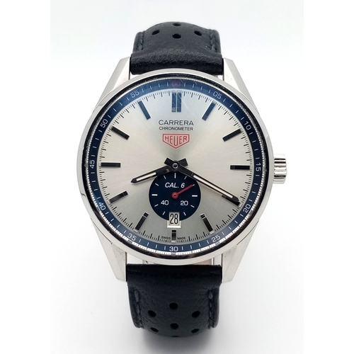 39 - A Tag Heuer Carrera Calibre 6 Automatic Gents Watch. Black leather strap. Stainless steel case - 39m... 