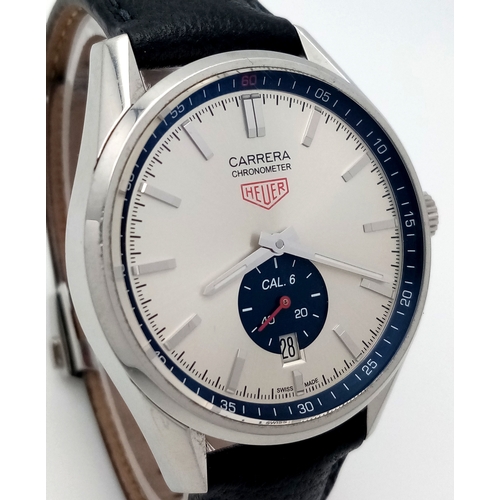 39 - A Tag Heuer Carrera Calibre 6 Automatic Gents Watch. Black leather strap. Stainless steel case - 39m... 