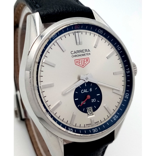 39 - A Tag Heuer Carrera Calibre 6 Automatic Gents Watch. Black leather strap. Stainless steel case - 39m... 