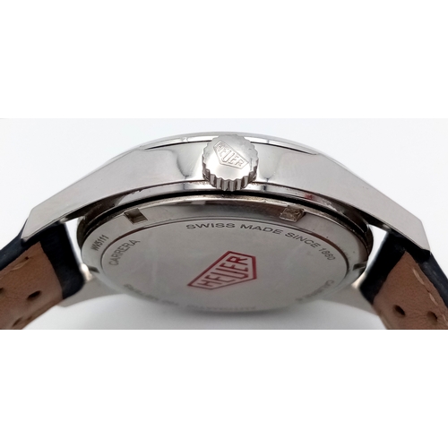 39 - A Tag Heuer Carrera Calibre 6 Automatic Gents Watch. Black leather strap. Stainless steel case - 39m... 