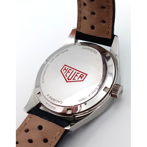 39 - A Tag Heuer Carrera Calibre 6 Automatic Gents Watch. Black leather strap. Stainless steel case - 39m... 