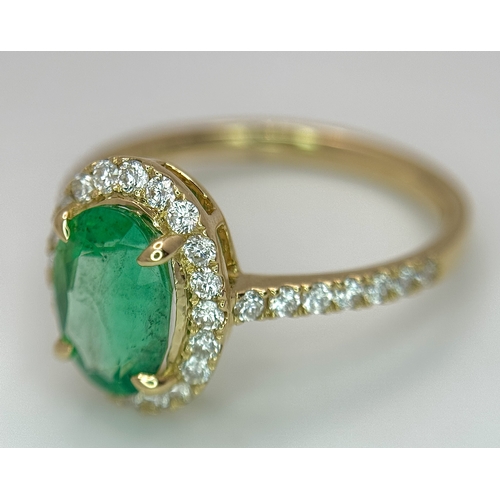 51 - A 14K Yellow Gold Emerald and Diamond Dress Ring. 1.49ct high grade emerald with a 0.43ctw diamond s... 