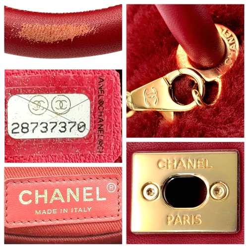 54 - A Chanel Burgundy Shearling Coco Top Handle Bag. Burgundy textile exterior with gold tone hardware, ... 