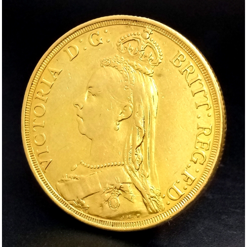 55 - AN 1887, QUEEN VICTORIA, JUBILEE HEAD, DOUBLE SOVEREIGN COIN. 22K GOLD. C 4005