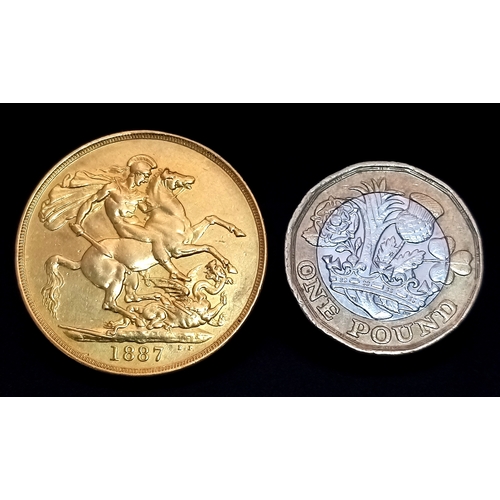 55 - AN 1887, QUEEN VICTORIA, JUBILEE HEAD, DOUBLE SOVEREIGN COIN. 22K GOLD. C 4005