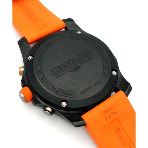 57 - A Breitling Endurance Pro Chronograph Gents Watch. Model WG00244. Orange rubber strap. Black titaniu... 