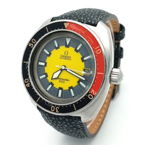 71 - A Rare Vintage Omega Seamaster 200 Gents Automatic Watch - Otherwise know as The Banana! Black leath... 
