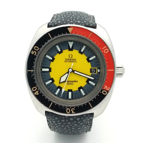 71 - A Rare Vintage Omega Seamaster 200 Gents Automatic Watch - Otherwise know as The Banana! Black leath... 