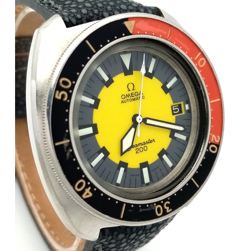 71 - A Rare Vintage Omega Seamaster 200 Gents Automatic Watch - Otherwise know as The Banana! Black leath... 