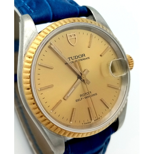 78 - A Tudor Prince Oysterdate Gents Automatic Watch. Blue leather strap. Stainless steel case - 34mm. Go... 