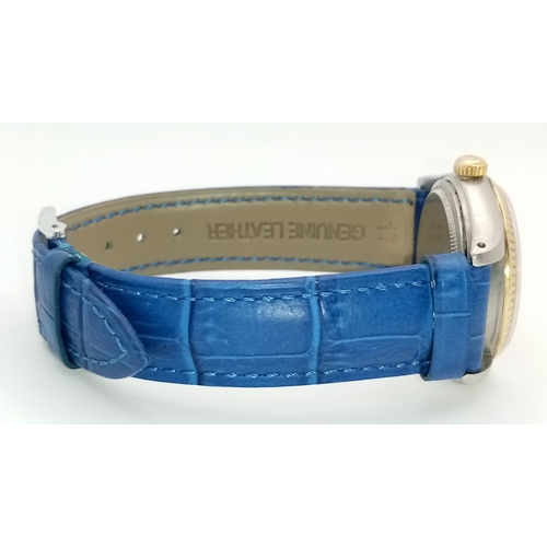 78 - A Tudor Prince Oysterdate Gents Automatic Watch. Blue leather strap. Stainless steel case - 34mm. Go... 