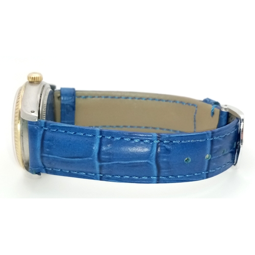 78 - A Tudor Prince Oysterdate Gents Automatic Watch. Blue leather strap. Stainless steel case - 34mm. Go... 