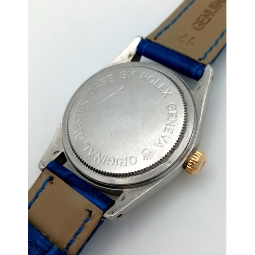 78 - A Tudor Prince Oysterdate Gents Automatic Watch. Blue leather strap. Stainless steel case - 34mm. Go... 
