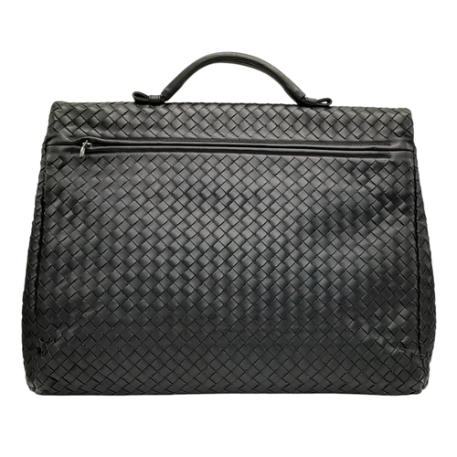 187 - A Bottega Veneta Black Intrecciato Leather Briefcase. Black leather exterior with silver-tone hardwa... 