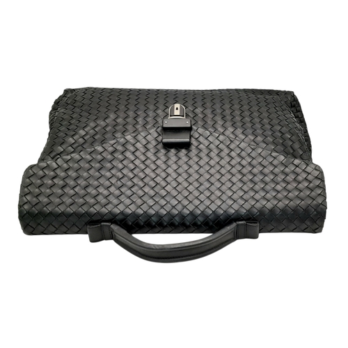 187 - A Bottega Veneta Black Intrecciato Leather Briefcase. Black leather exterior with silver-tone hardwa... 