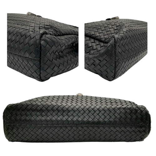 187 - A Bottega Veneta Black Intrecciato Leather Briefcase. Black leather exterior with silver-tone hardwa... 