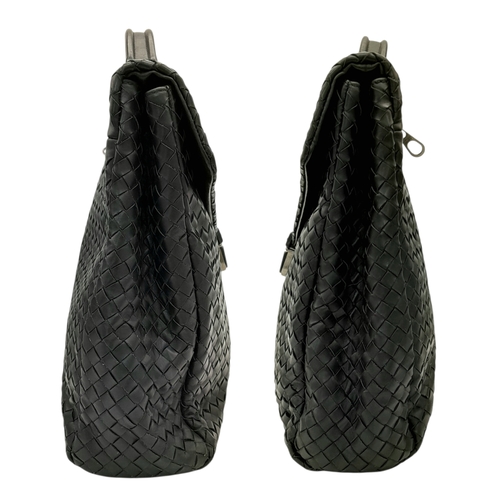 187 - A Bottega Veneta Black Intrecciato Leather Briefcase. Black leather exterior with silver-tone hardwa... 