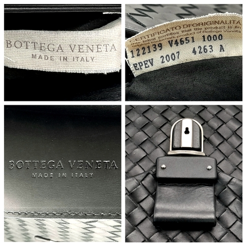 187 - A Bottega Veneta Black Intrecciato Leather Briefcase. Black leather exterior with silver-tone hardwa... 