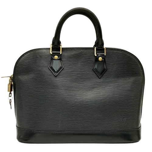 194 - A Louis Vuitton Black Epi Leather Alma PM Bag. Black Epi leather exterior with gold-tone hardware, d... 