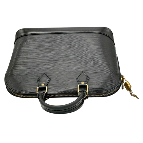194 - A Louis Vuitton Black Epi Leather Alma PM Bag. Black Epi leather exterior with gold-tone hardware, d... 