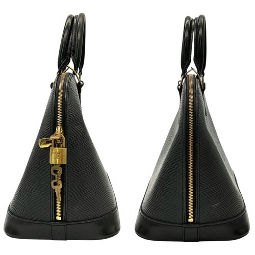 194 - A Louis Vuitton Black Epi Leather Alma PM Bag. Black Epi leather exterior with gold-tone hardware, d... 